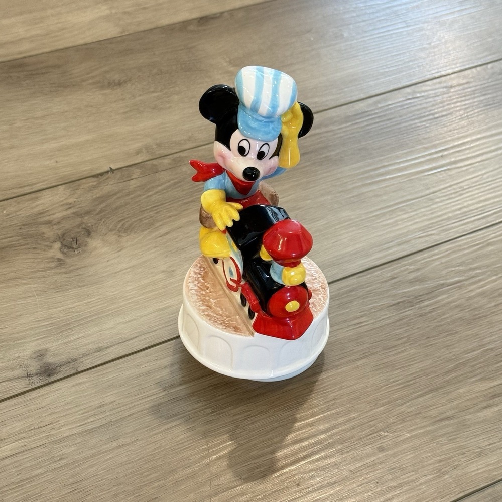Mickey Mouse Train Engineer Music Box by Schmid Walt Disney‎ Vintage 1980s WORKS